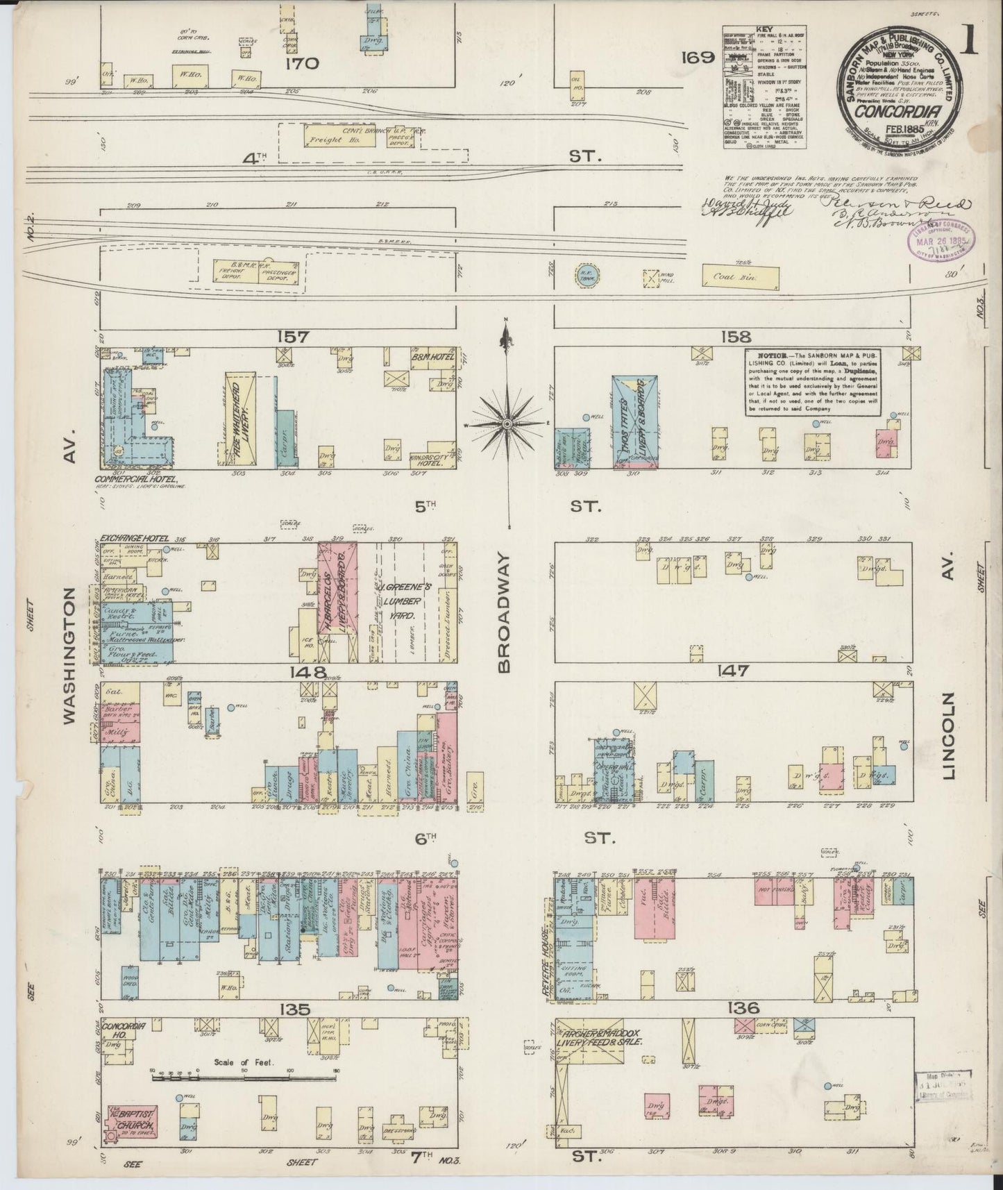 Sanborn Fire Insurance Map from Concordia, Cloud County, Kansas (1885), Sheet #0001 - Historic Sanborn Fire Insurance Map Print, vintage old map wall art, antique decor, genealogy gift, Kansas Kansas map