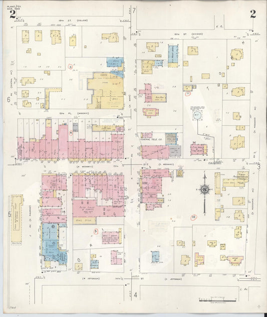 Sanborn Fire Insurance Map from Plano, Collin County, Texas (1961), Sheet #0002 - Historic Sanborn Fire Insurance Map Print, vintage old map wall art, antique decor, genealogy gift, Texas Texas map