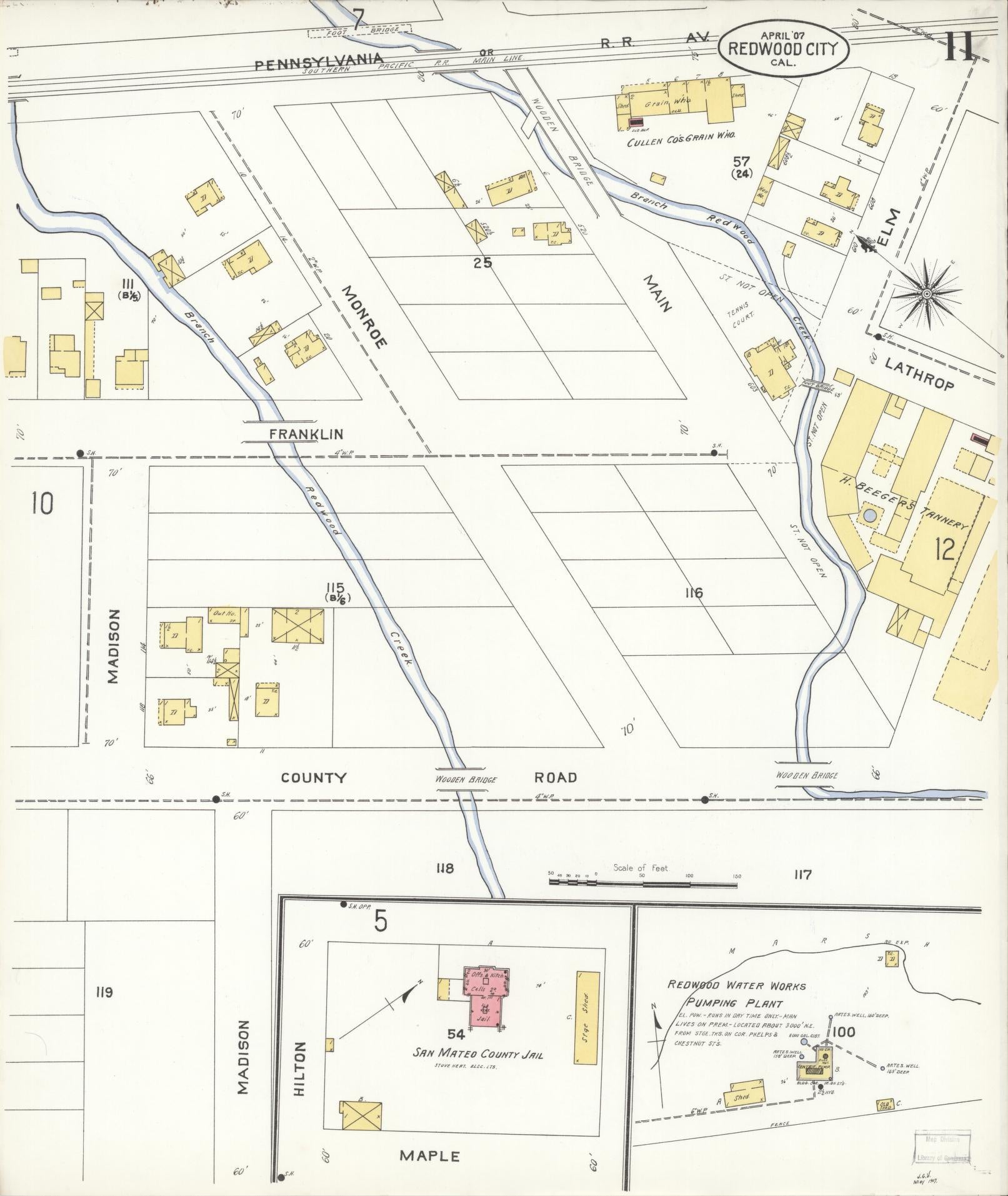 Sanborn Fire Insurance Map from Redwood City, San Mateo County, California (1907), Sheet #0011 - Complete Map Set gallery image, historic Sanborn map, vintage wall art, California California