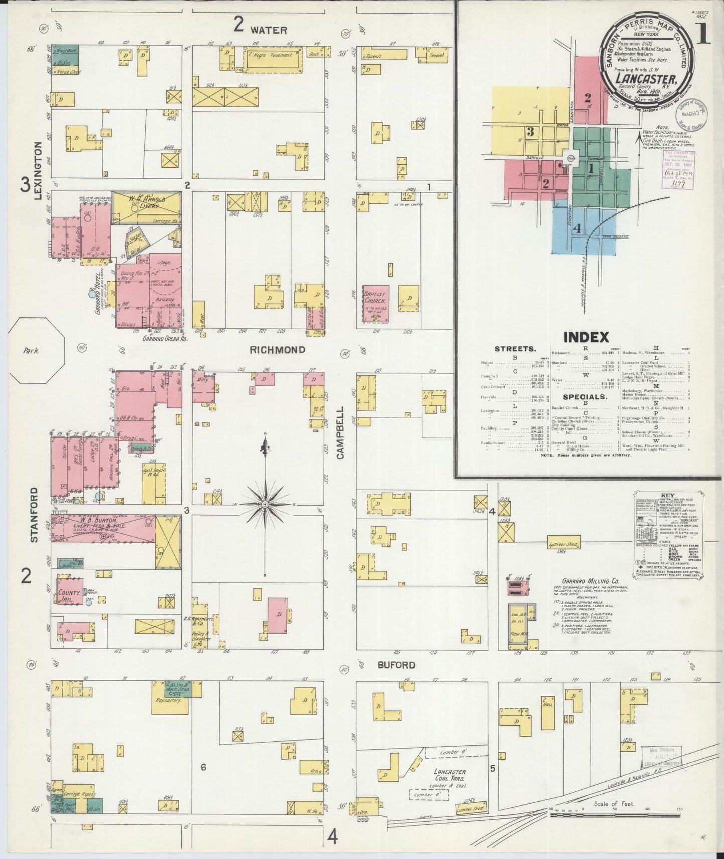 Sanborn Fire Insurance Map from Lancaster, Garrard County, Kentucky (1901), Sheet #0001 - Historic Sanborn Fire Insurance Map Print, vintage old map wall art, antique decor, genealogy gift, Kentucky Kentucky map