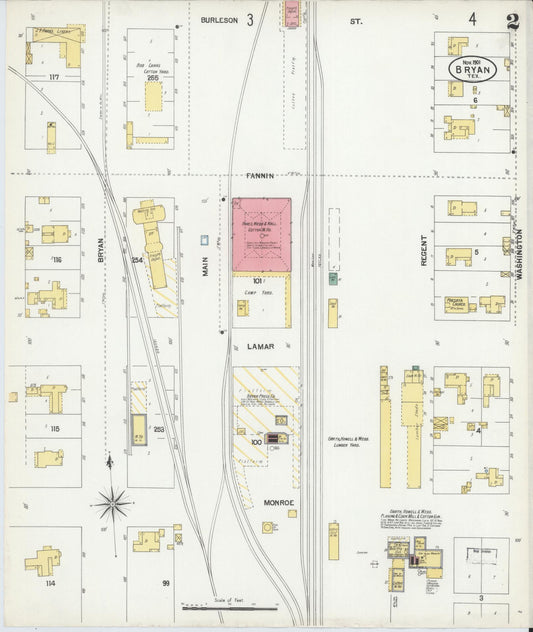 Sanborn Fire Insurance Map from Bryan, Brazos County, Texas (1901), Sheet #0002 - Historic Sanborn Fire Insurance Map Print, vintage old map wall art, antique decor, genealogy gift, Texas Texas map