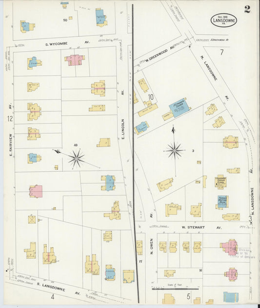 Sanborn Fire Insurance Map from Lansdowne, Delaware County, Pennsylvania (1908), Sheet #0002 - Historic Sanborn Fire Insurance Map Print, vintage old map wall art, antique decor, genealogy gift, Pennsylvania Pennsylvania map