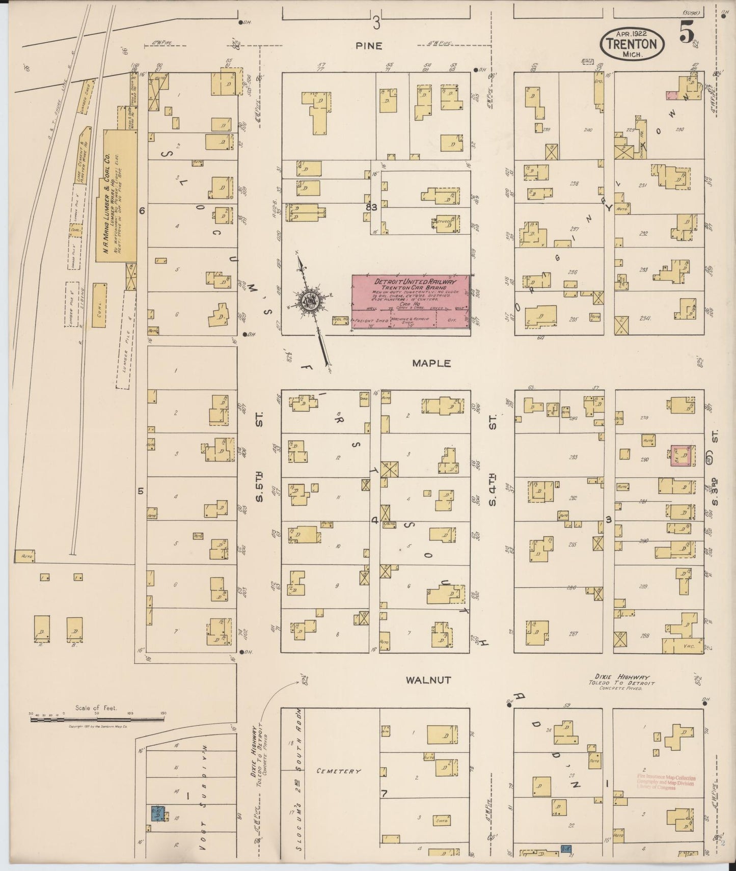 Sanborn Fire Insurance Map from Trenton, Wayne County, Michigan (1922), Sheet #0005 - Historic Sanborn Fire Insurance Map Print, vintage old map wall art, antique decor, genealogy gift, Michigan Michigan map