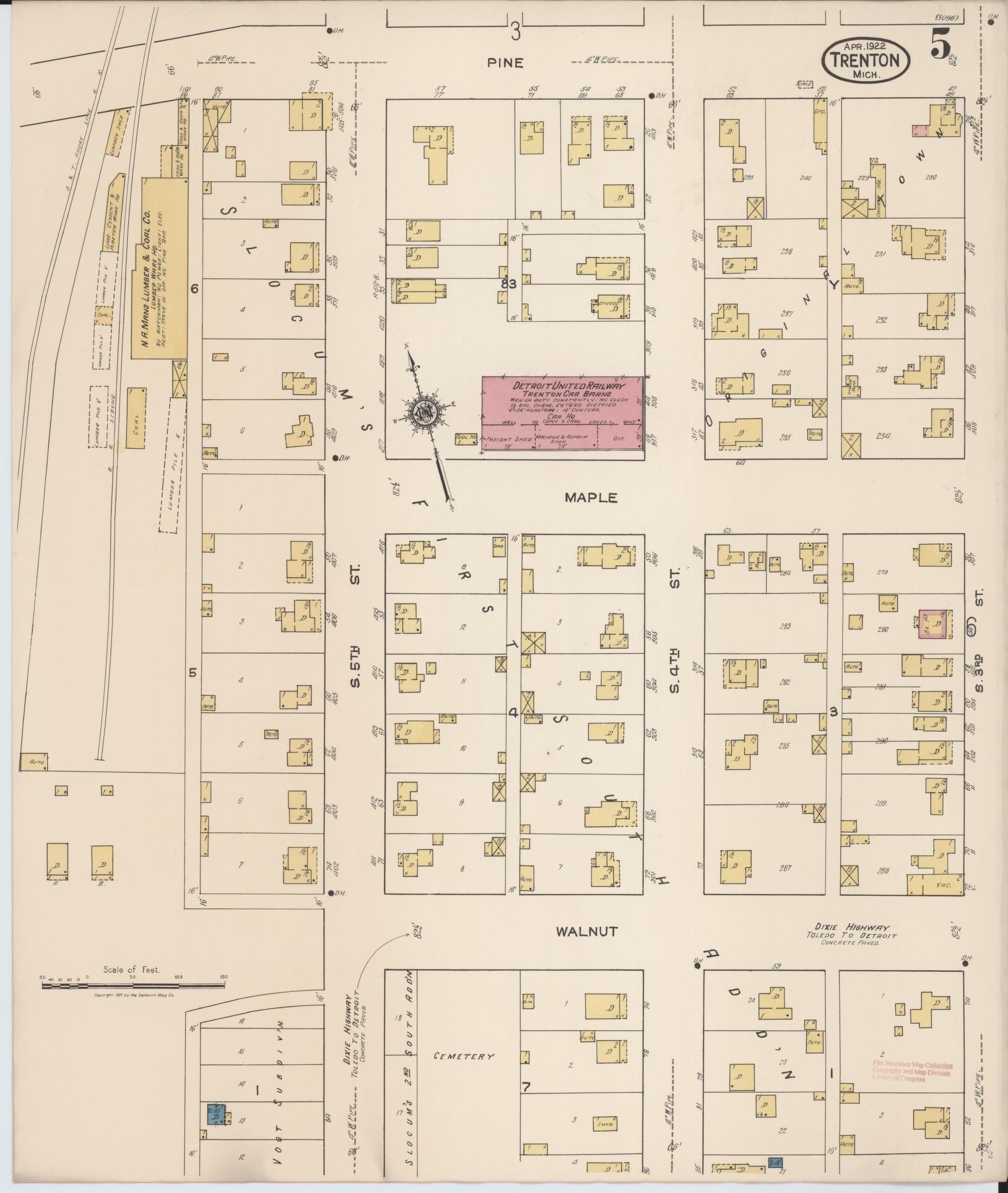 Sanborn Fire Insurance Map from Trenton, Wayne County, Michigan (1922), Sheet #0005 - Historic Sanborn Fire Insurance Map Print, vintage old map wall art, antique decor, genealogy gift, Michigan Michigan map