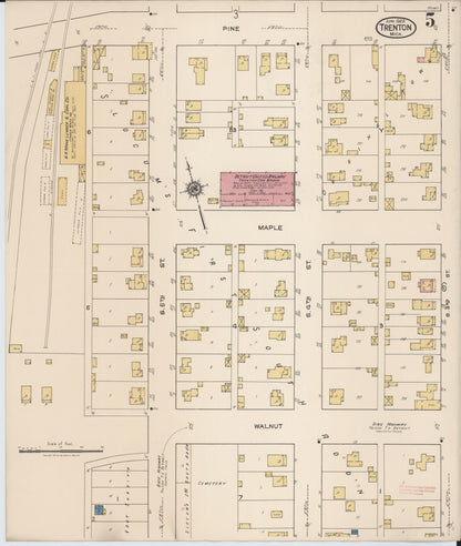 Sanborn Fire Insurance Map from Trenton, Wayne County, Michigan (1922), Sheet #0005 - Historic Sanborn Fire Insurance Map Print, vintage old map wall art, antique decor, genealogy gift, Michigan Michigan map
