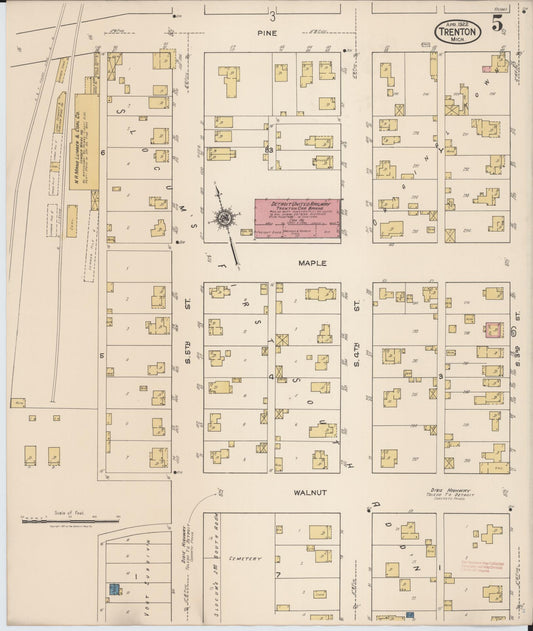 Sanborn Fire Insurance Map from Trenton, Wayne County, Michigan (1922), Sheet #0005 - Historic Sanborn Fire Insurance Map Print, vintage old map wall art, antique decor, genealogy gift, Michigan Michigan map