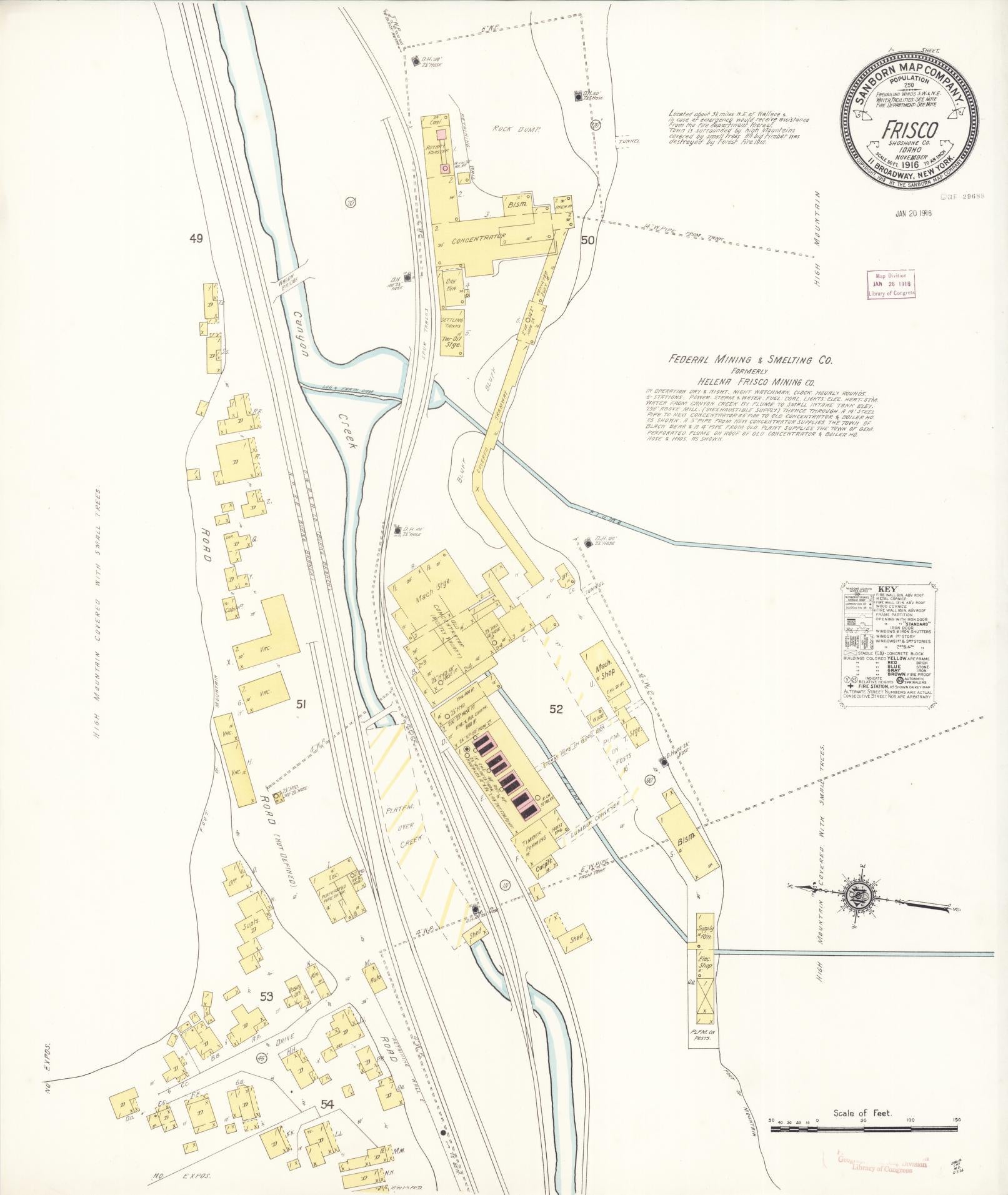 Sanborn Fire Insurance Map from Frisco, Shoshone County, Idaho (1916), Sheet #0001 - Historic Sanborn Fire Insurance Map Print, vintage old map wall art, antique decor, genealogy gift, Idaho Idaho map