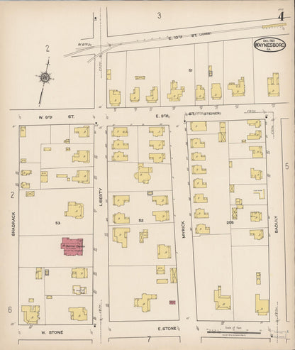 Sanborn Fire Insurance Map from Waynesboro, Burke County, Georgia (1921), Sheet #0004 - Complete Map Set gallery image, historic Sanborn map, vintage wall art, Georgia Georgia
