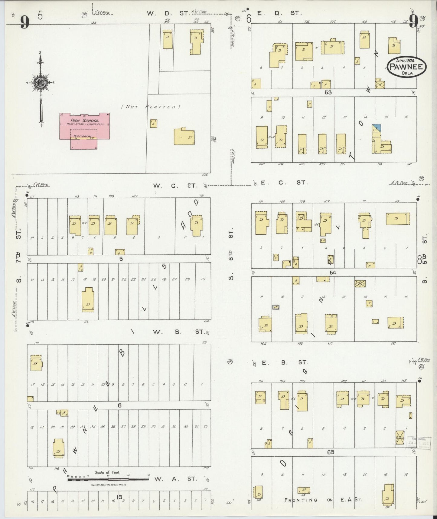 Sanborn Fire Insurance Map from Pawnee, Pawnee County, Oklahoma (1924), Sheet #0009 - Complete Map Set gallery image, historic Sanborn map, vintage wall art, Oklahoma Oklahoma