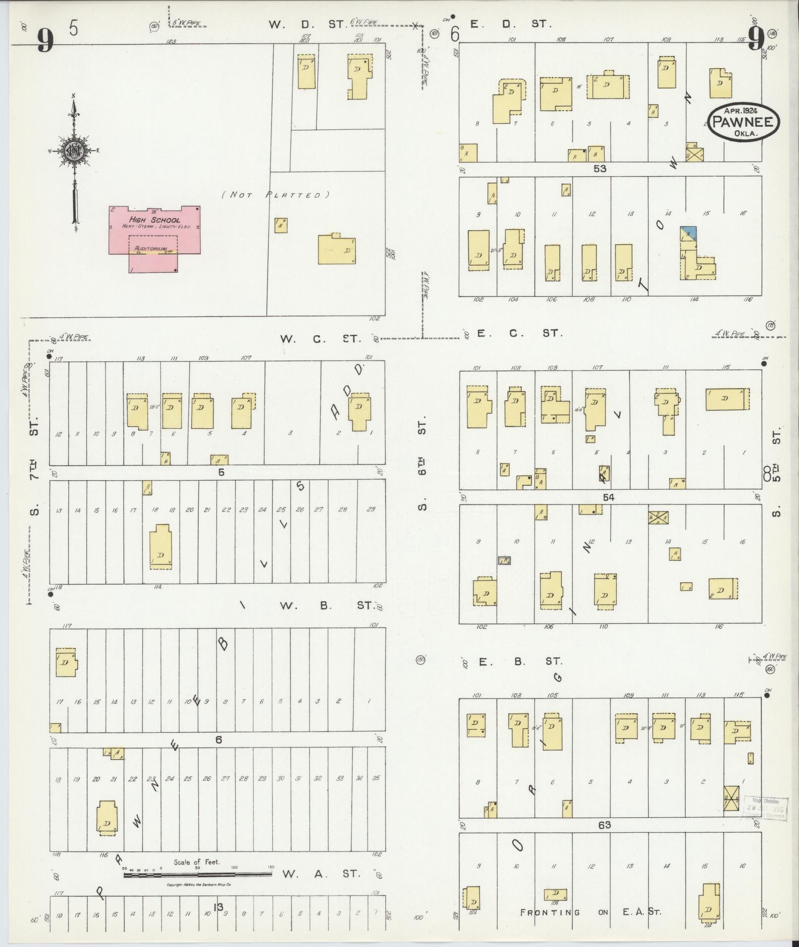 Sanborn Fire Insurance Map from Pawnee, Pawnee County, Oklahoma (1924), Sheet #0009 - Complete Map Set gallery image, historic Sanborn map, vintage wall art, Oklahoma Oklahoma