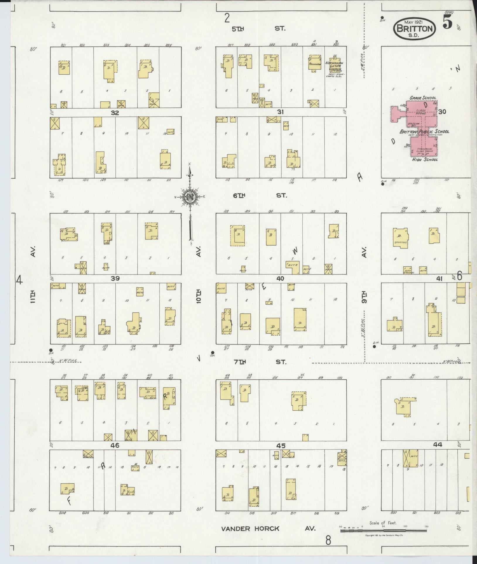 Sanborn Fire Insurance Map from Britton, Marshall County, South Dakota (1921), Sheet #0005 - Complete Map Set gallery image, historic Sanborn map, vintage wall art, South Dakota South Dakota