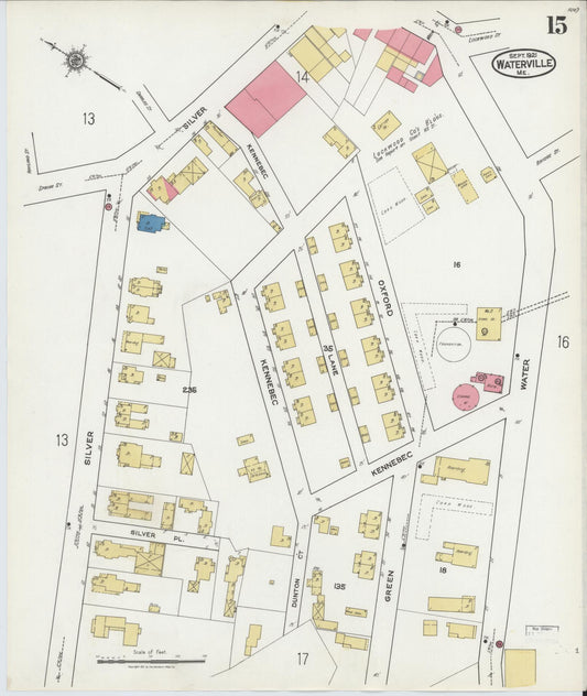 Sanborn Fire Insurance Map from Waterville, Kennebec County, Maine (1921), Sheet #0015 - Historic Sanborn Fire Insurance Map Print, vintage old map wall art, antique decor, genealogy gift, Maine Maine map