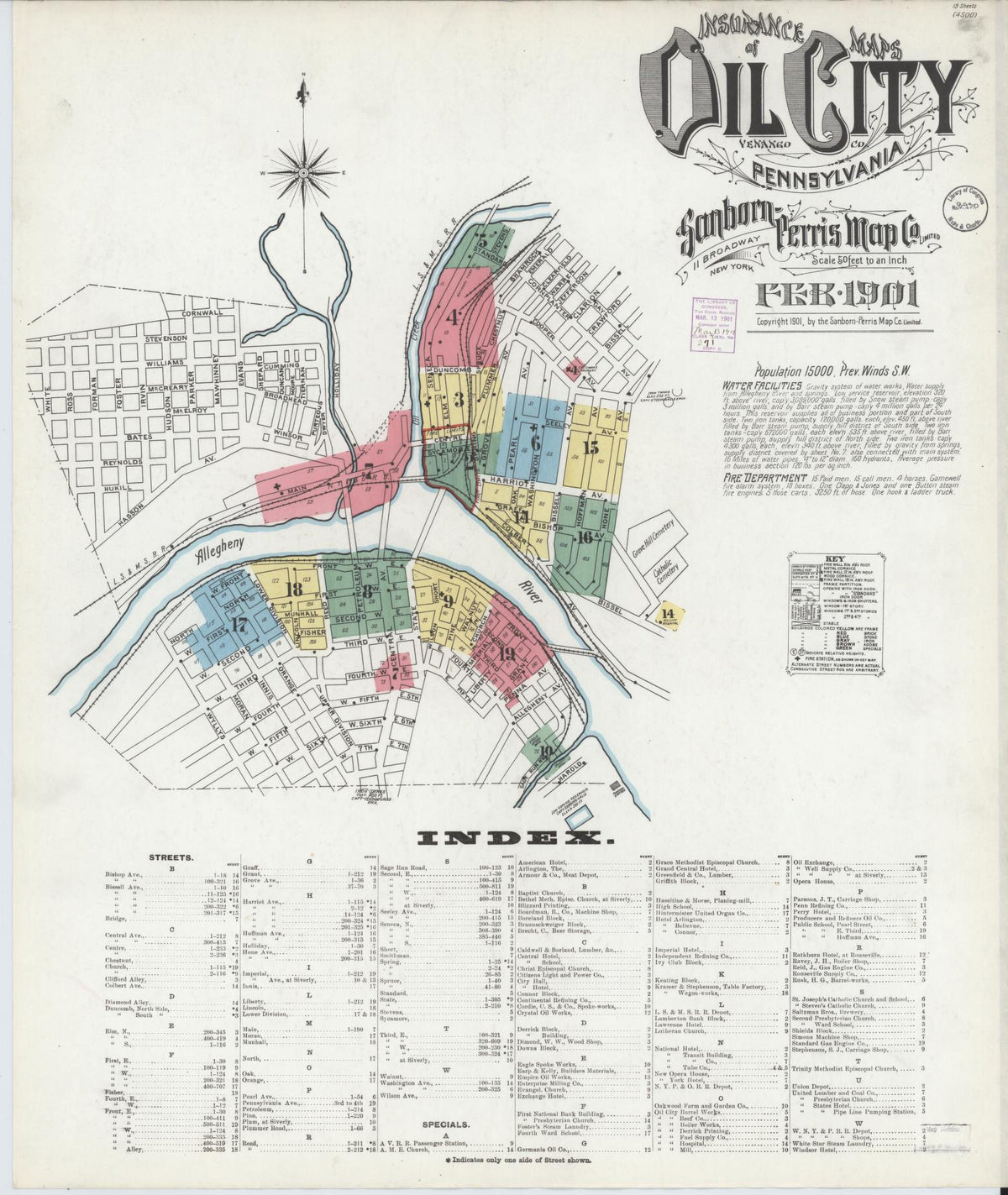 Sanborn Fire Insurance Map from Oil City, Venango County, Pennsylvania (1901), Sheet #0001 - Historic Sanborn Fire Insurance Map Print, vintage old map wall art, antique decor, genealogy gift, Pennsylvania Pennsylvania map