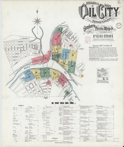 Sanborn Fire Insurance Map from Oil City, Venango County, Pennsylvania (1901), Sheet #0001 - Historic Sanborn Fire Insurance Map Print, vintage old map wall art, antique decor, genealogy gift, Pennsylvania Pennsylvania map