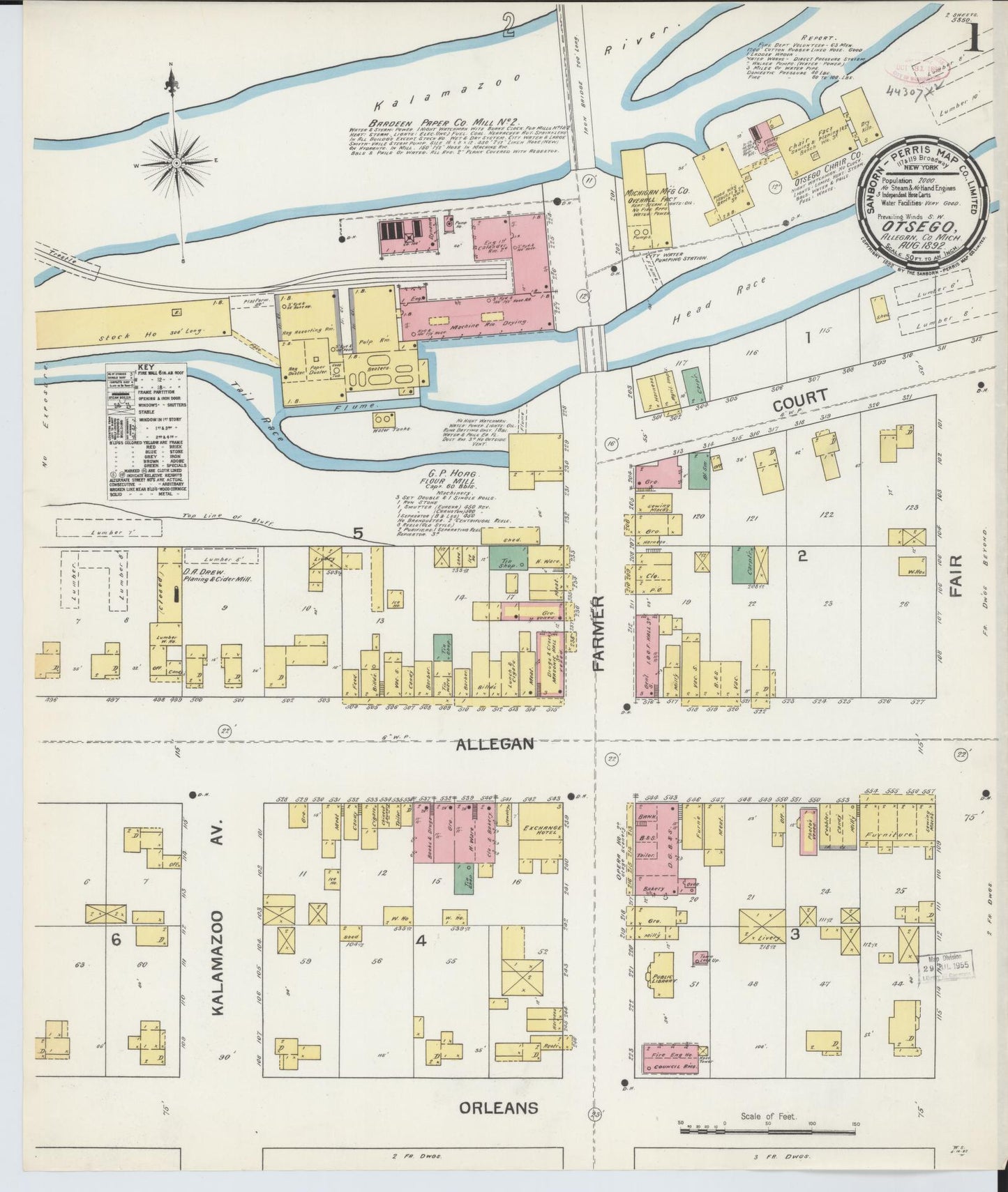 Sanborn Fire Insurance Map from Otsego, Allegan County, Michigan (1892), Sheet #0001 - Complete Map Set gallery image, historic Sanborn map, vintage wall art, Michigan Michigan