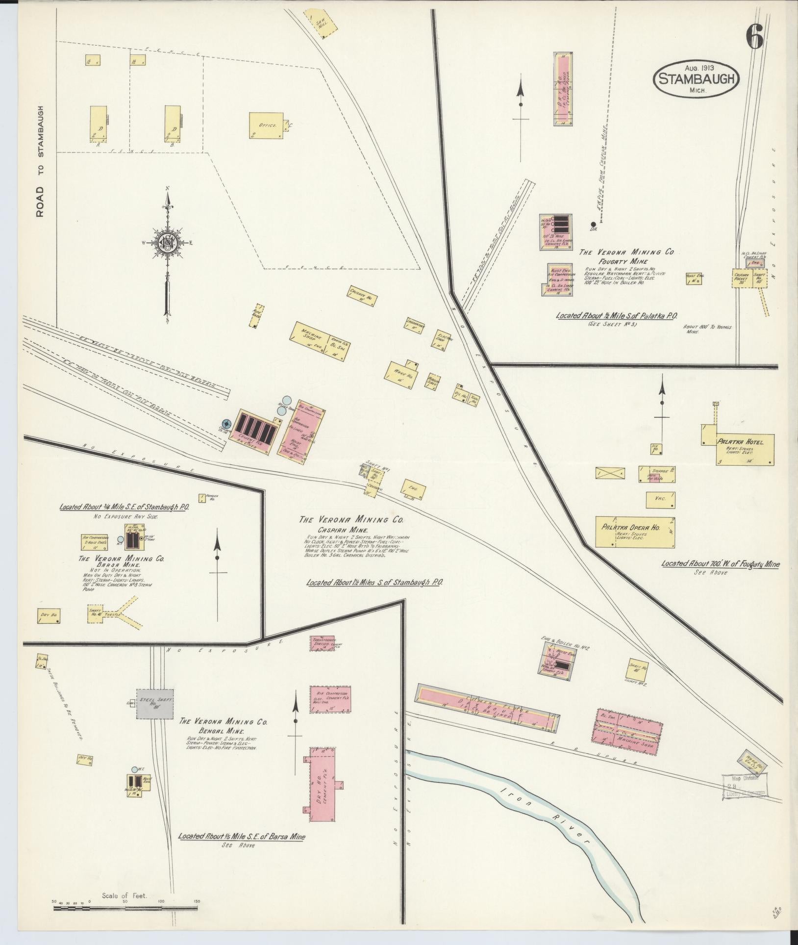 Sanborn Fire Insurance Map from Stambaugh, Iron County, Michigan (1913), Sheet #0006 - Historic Sanborn Fire Insurance Map Print, vintage old map wall art, antique decor, genealogy gift, Michigan Michigan map
