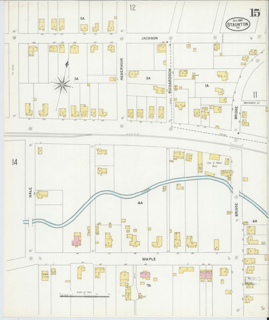 Sanborn Fire Insurance Map from Staunton, Independent Cities, Virginia (1904), Sheet #0015 - Historic Sanborn Fire Insurance Map Print, vintage old map wall art, antique decor, genealogy gift, Virginia Virginia map