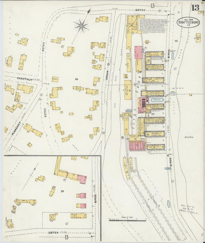 Sanborn Fire Insurance Map from Brattleboro, Windham County, Vermont (1906), Sheet #0013 - Complete Map Set gallery image, historic Sanborn map, vintage wall art, Vermont Vermont