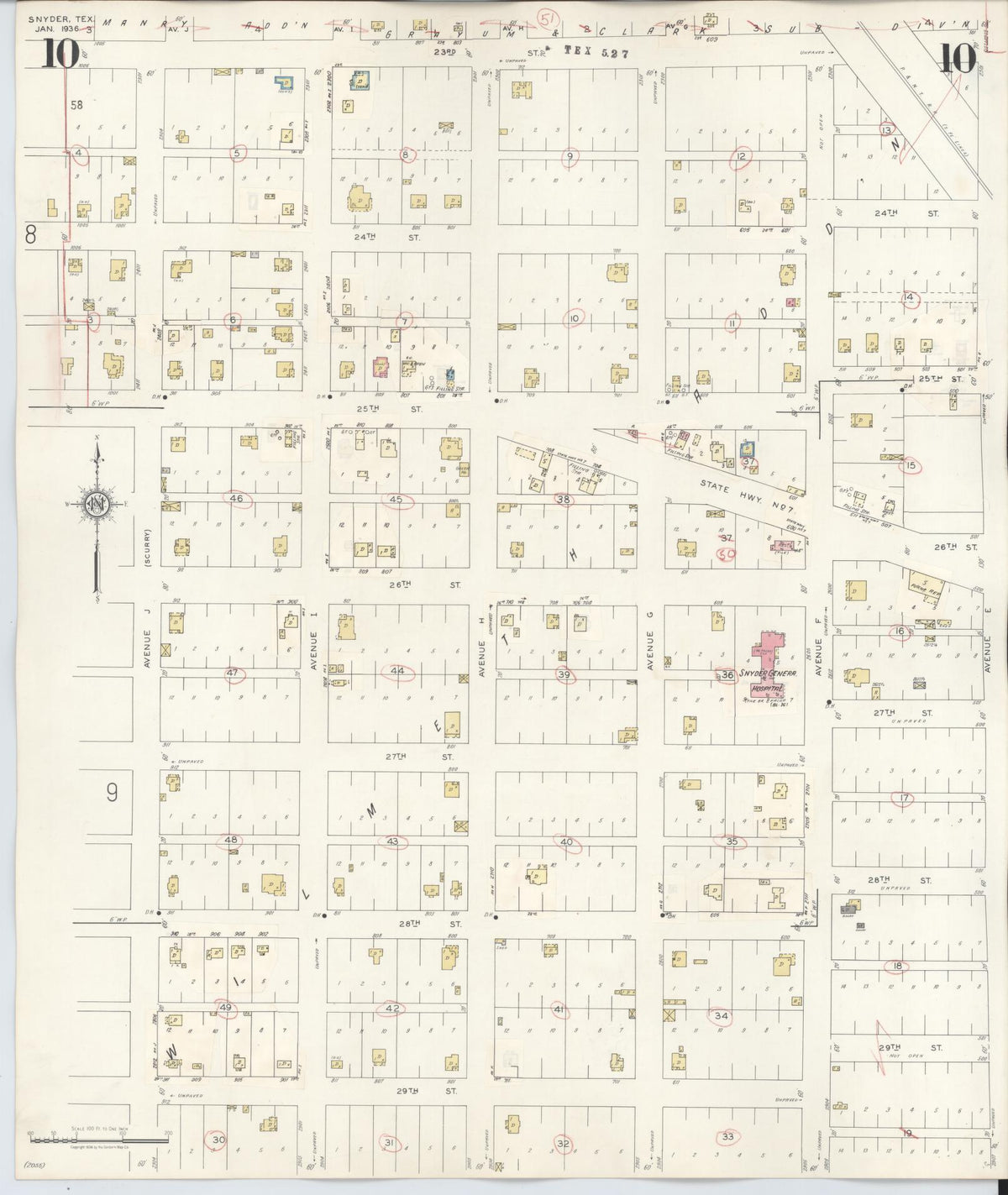 Sanborn Fire Insurance Map from Snyder, Scurry County, Texas (1942), Sheet #0010 - Historic Sanborn Fire Insurance Map Print, vintage old map wall art, antique decor, genealogy gift, Texas Texas map