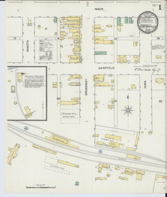 Sanborn Fire Insurance Map from Centerville, Turner County, South Dakota (1893), Sheet #0001 - Historic Sanborn Fire Insurance Map Print, vintage old map wall art, antique decor, genealogy gift, South Dakota South Dakota map