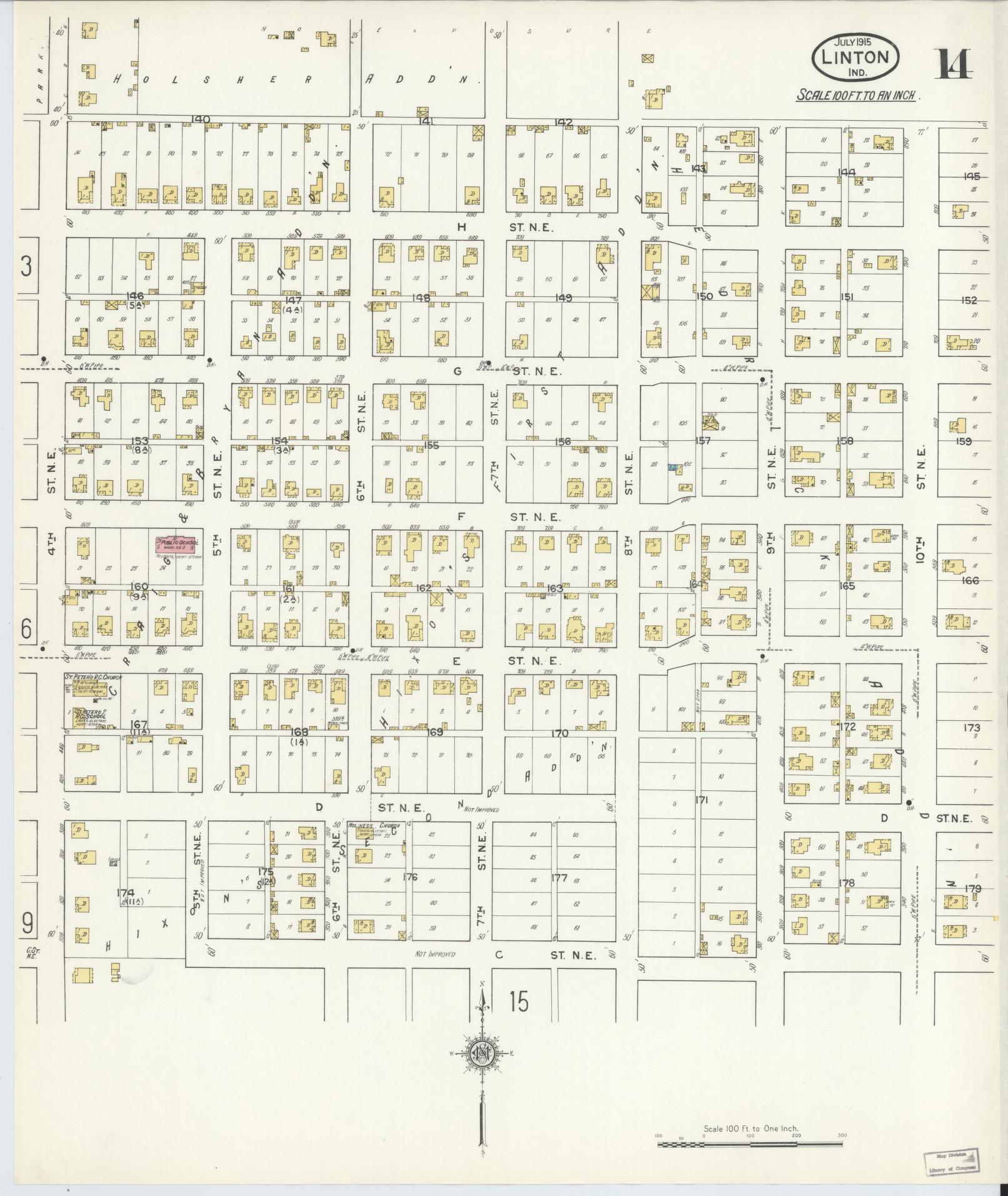 Sanborn Fire Insurance Map from Linton, Greene County, Indiana (1915), Sheet #0014 - Complete Map Set gallery image, historic Sanborn map, vintage wall art, Indiana Indiana