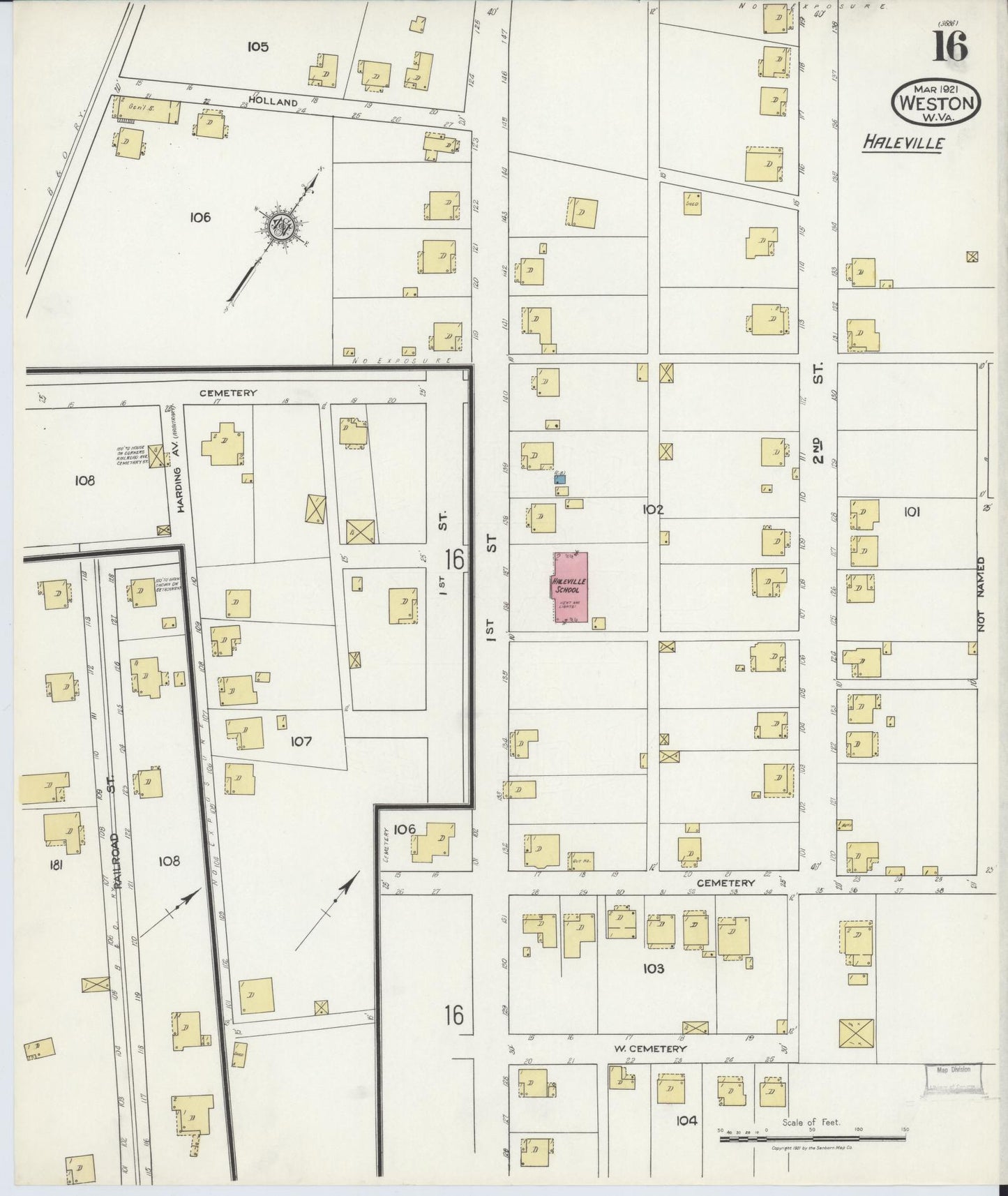 Sanborn Fire Insurance Map from Weston, Lewis County, West Virginia (1921), Sheet #0016 - Complete Map Set gallery image, historic Sanborn map, vintage wall art, West Virginia West Virginia