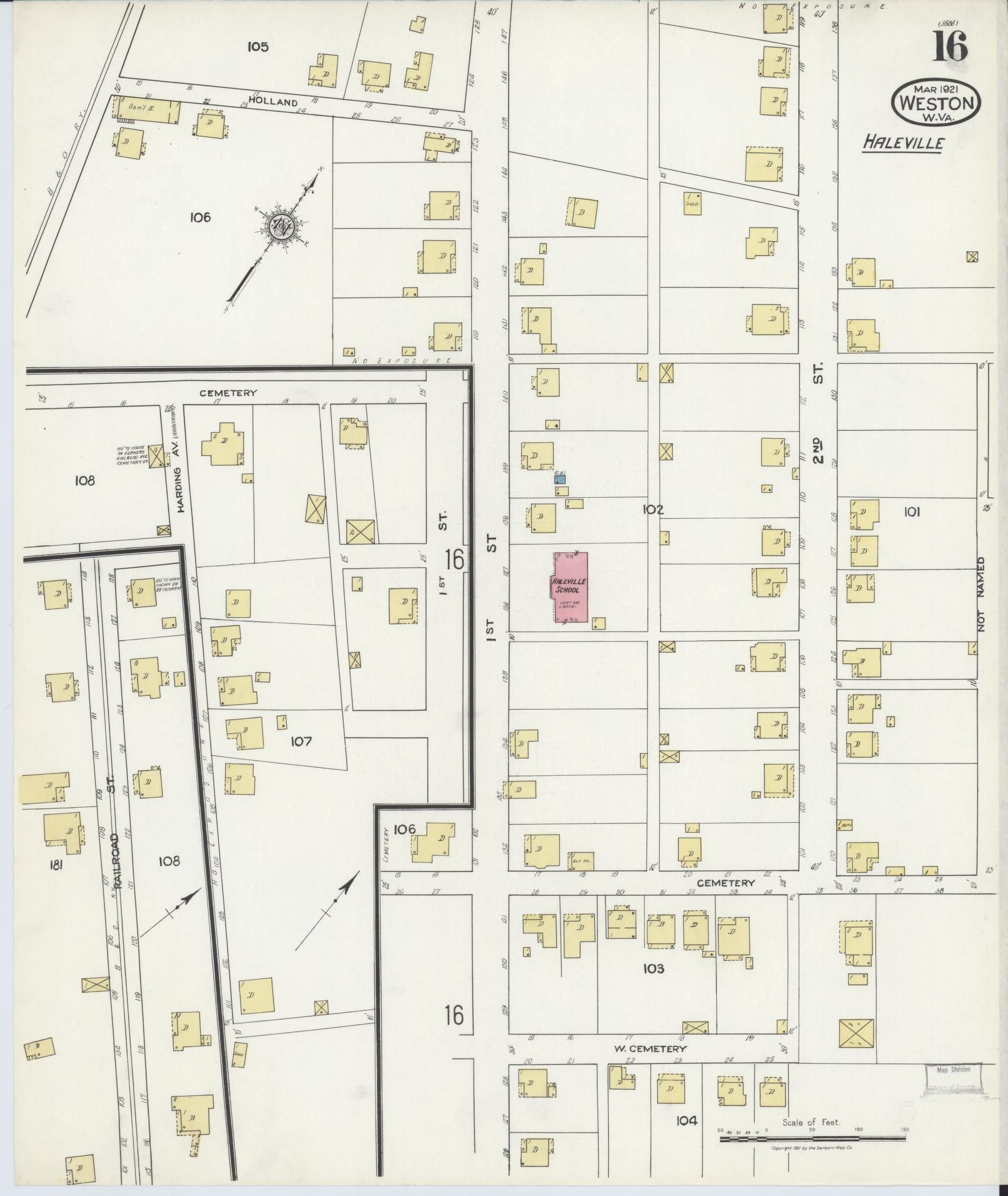 Sanborn Fire Insurance Map from Weston, Lewis County, West Virginia (1921), Sheet #0016 - Complete Map Set gallery image, historic Sanborn map, vintage wall art, West Virginia West Virginia