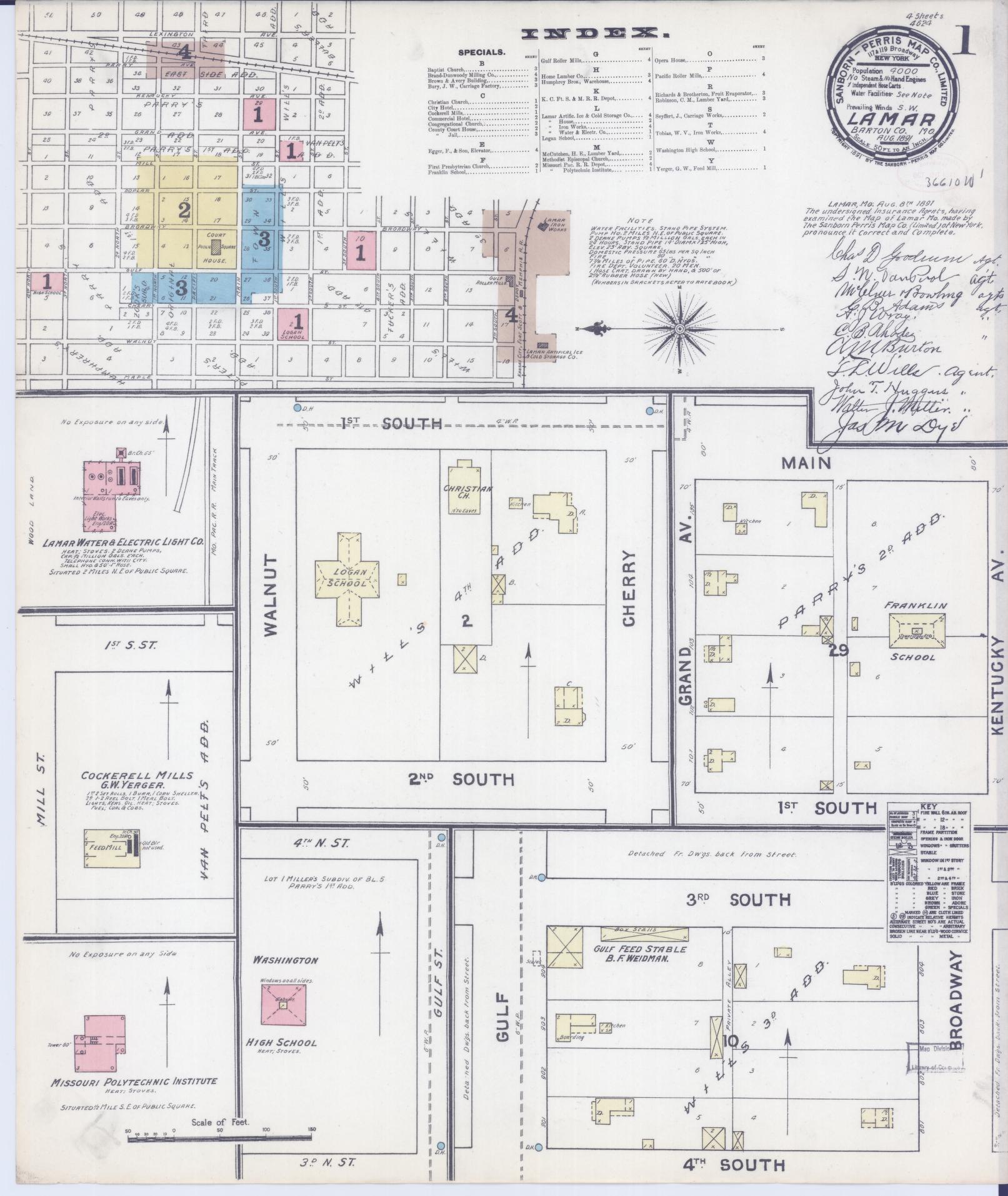 Sanborn Fire Insurance Map from Lamar, Barton County, Missouri (1891), Sheet #0001 - Complete Map Set gallery image, historic Sanborn map, vintage wall art, Missouri Missouri
