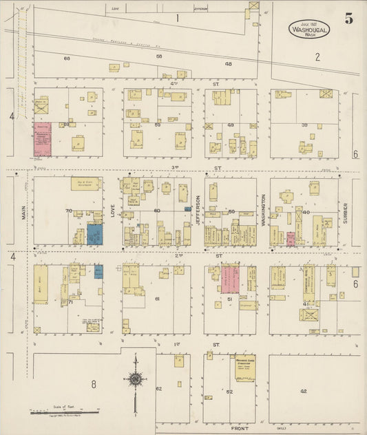 Sanborn Fire Insurance Map from Washougal, Clark County, Washington (1922), Sheet #0005 - Historic Sanborn Fire Insurance Map Print, vintage old map wall art, antique decor, genealogy gift, Washington Washington map