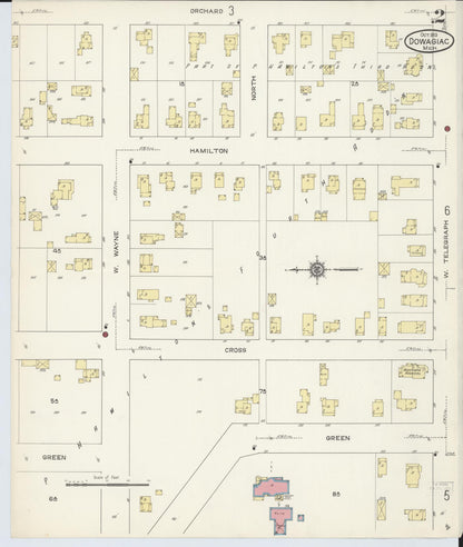 Sanborn Fire Insurance Map from Dowagiac, Cass County, Michigan (1913), Sheet #0002 - Historic Sanborn Fire Insurance Map Print, vintage old map wall art, antique decor, genealogy gift, Michigan Michigan map
