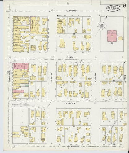 Sanborn Fire Insurance Map from Cadillac, Wexford County, Michigan (1895), Sheet #0006 - Complete Map Set gallery image, historic Sanborn map, vintage wall art, Michigan Michigan