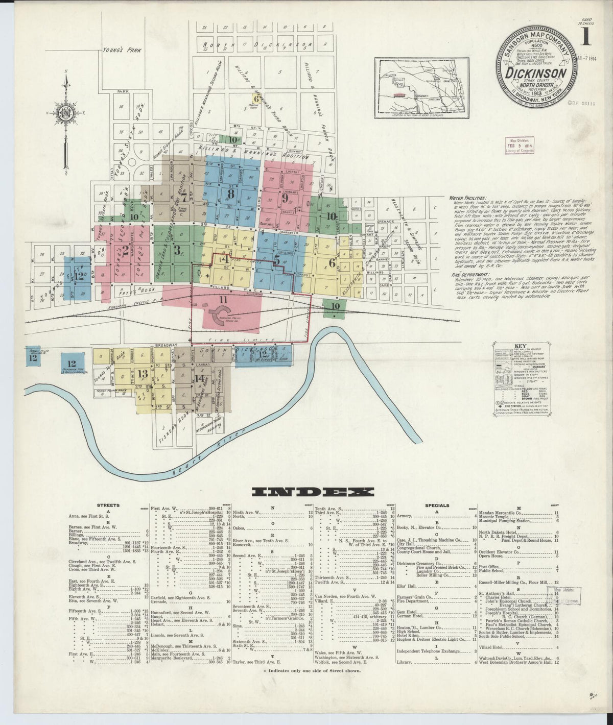 Sanborn Fire Insurance Map from Dickinson, Stark County, North Dakota (1913), Sheet #0001 - Complete Map Set gallery image, historic Sanborn map, vintage wall art, North Dakota North Dakota