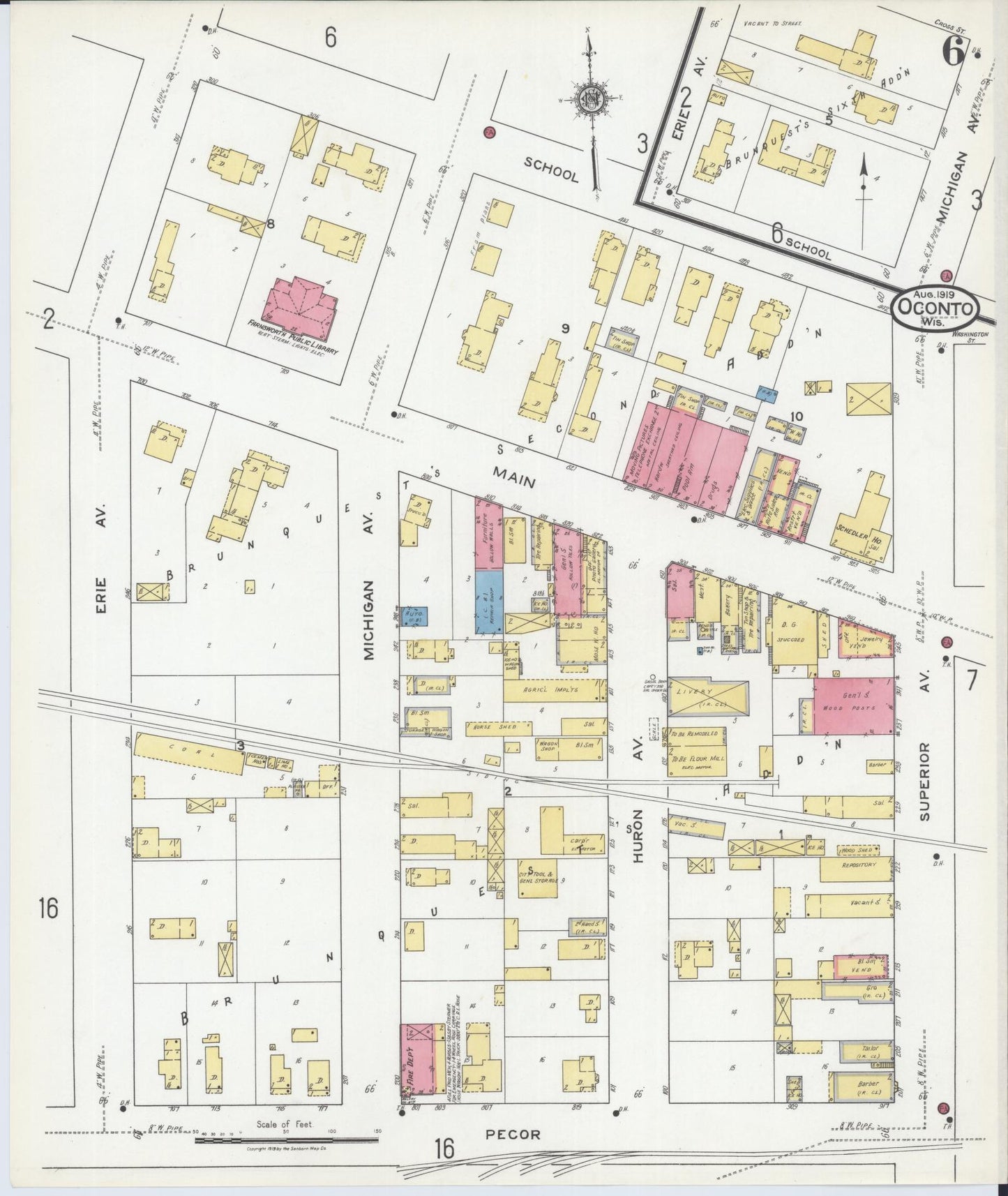 Sanborn Fire Insurance Map from Oconto, Oconto County, Wisconsin (1919), Sheet #0006 - Complete Map Set gallery image, historic Sanborn map, vintage wall art, Wisconsin Wisconsin