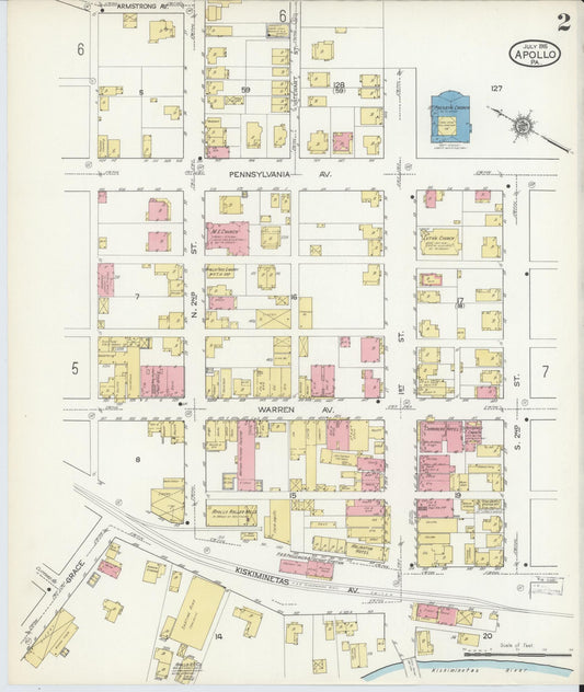 Sanborn Fire Insurance Map from Apollo, Armstrong County, Pennsylvania (1915), Sheet #0002 - Historic Sanborn Fire Insurance Map Print, vintage old map wall art, antique decor, genealogy gift, Pennsylvania Pennsylvania map