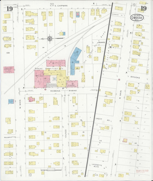 Sanborn Fire Insurance Map from Owosso, Shiawassee County, Michigan (1930), Sheet #0019 - Historic Sanborn Fire Insurance Map Print, vintage old map wall art, antique decor, genealogy gift, Michigan Michigan map