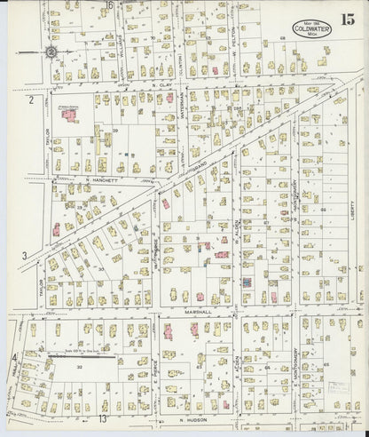 Sanborn Fire Insurance Map from Coldwater, Branch County, Michigan (1914), Sheet #0015 - Complete Map Set gallery image, historic Sanborn map, vintage wall art, Michigan Michigan