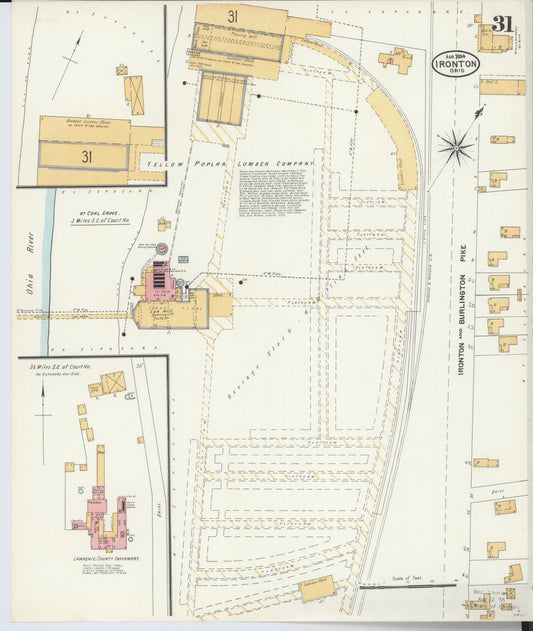 Sanborn Fire Insurance Map from Ironton, Lawrence County, Ohio (1904), Sheet #0031 - Historic Sanborn Fire Insurance Map Print, vintage old map wall art, antique decor, genealogy gift, Ohio Ohio map