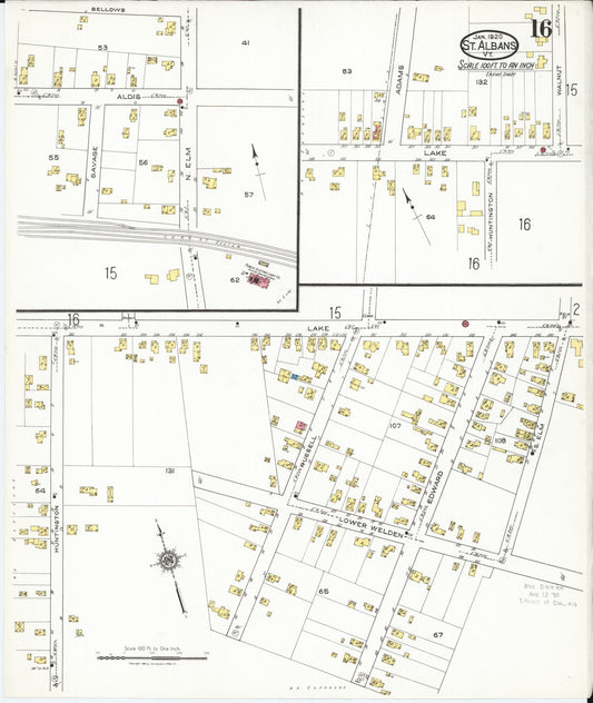 Sanborn Fire Insurance Map from Saint Albans, Franklin County, Vermont (1920), Sheet #0016 - Historic Sanborn Fire Insurance Map Print, vintage old map wall art, antique decor, genealogy gift, Vermont Vermont map