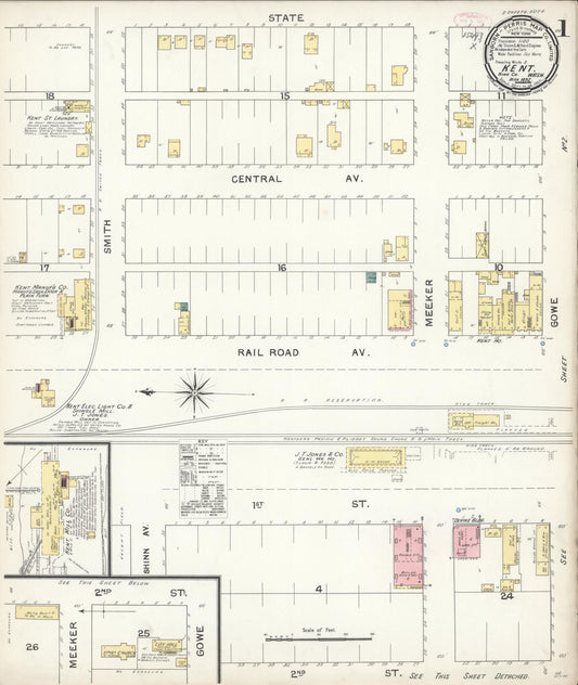 Sanborn Fire Insurance Map from Kent, King County, Washington (1892), Sheet #0001 - Complete Map Set gallery image, historic Sanborn map, vintage wall art, Washington Washington
