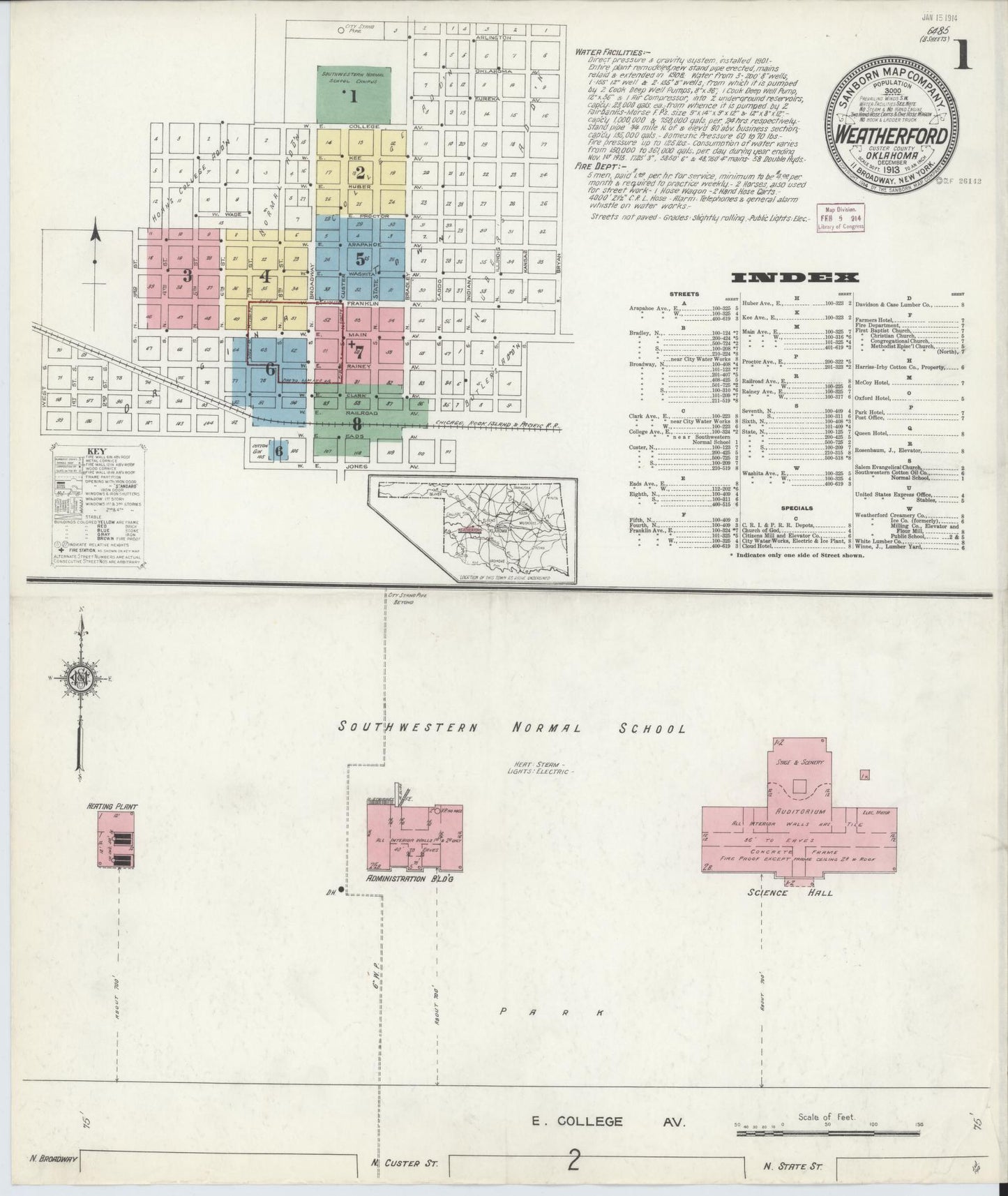 Sanborn Fire Insurance Map from Weatherford, Custer County, Oklahoma. (1913) – Historic Sanborn Fire Insurance Map Print