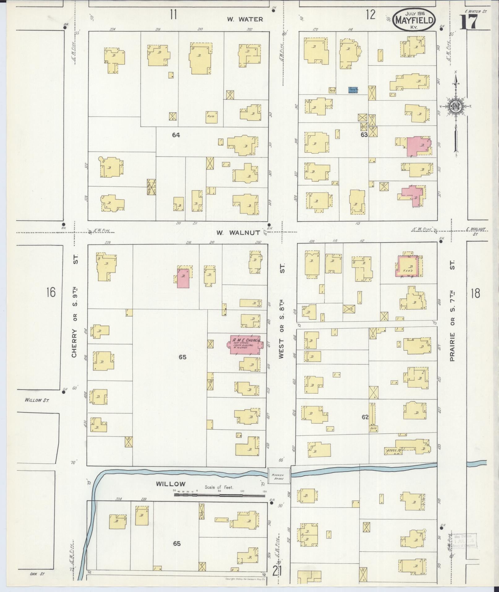 Sanborn Fire Insurance Map from Mayfield, Graves County, Kentucky (1916), Sheet #0017 - Historic Sanborn Fire Insurance Map Print, vintage old map wall art, antique decor, genealogy gift, Kentucky Kentucky map