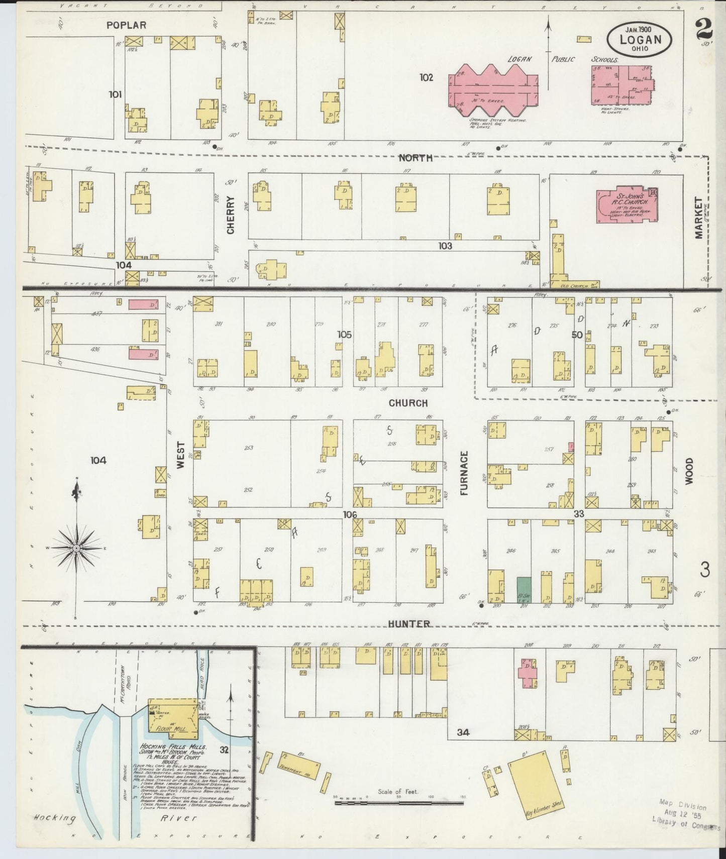 Sanborn Fire Insurance Map from Logan, Hocking County, Ohio (1900), Sheet #0002 - Historic Sanborn Fire Insurance Map Print, vintage old map wall art, antique decor, genealogy gift, Ohio Ohio map