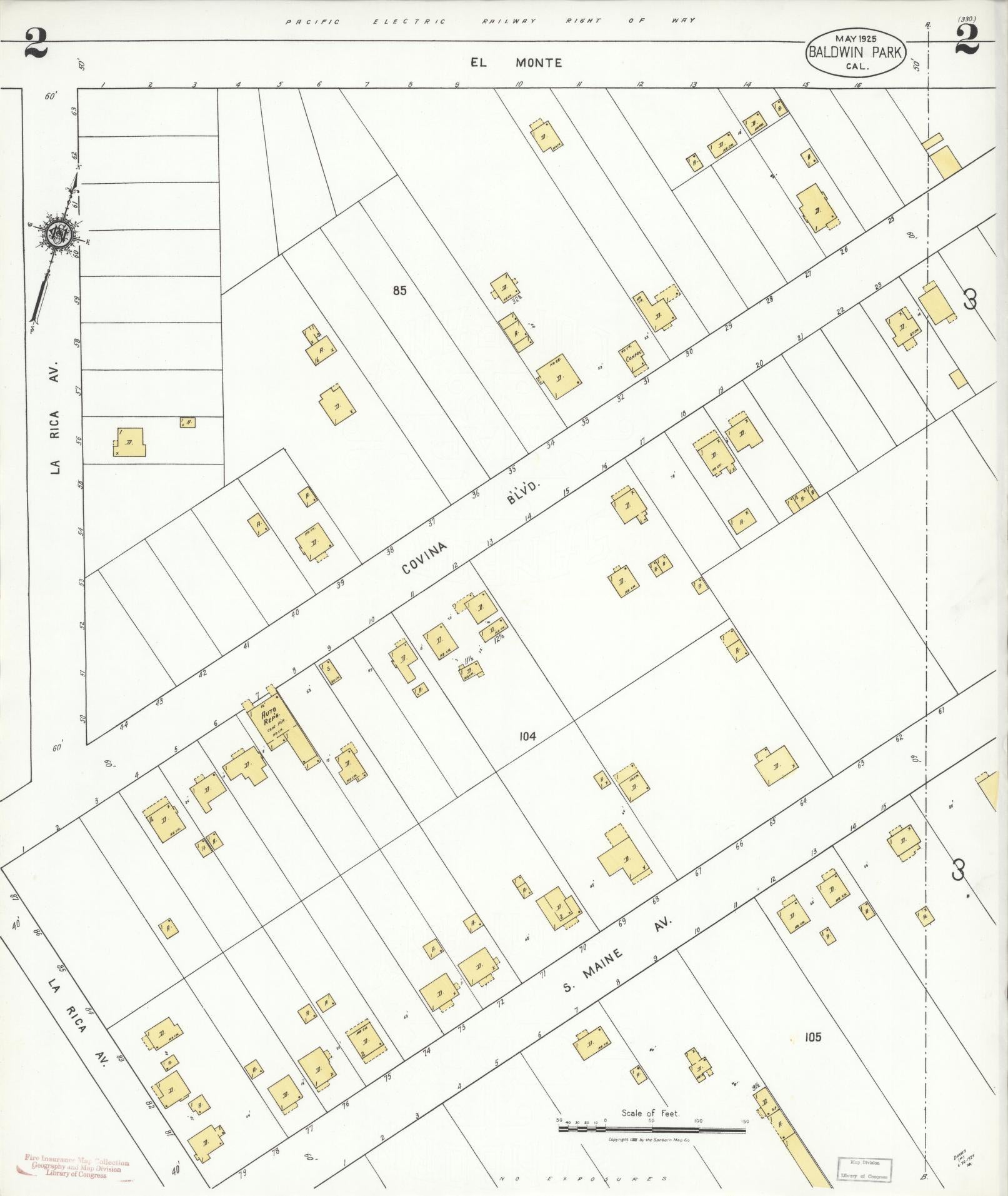 Sanborn Fire Insurance Map from Baldwin Park, Los Angeles County, California (1925), Sheet #0002 - Historic Sanborn Fire Insurance Map Print, vintage old map wall art, antique decor, genealogy gift, California California map