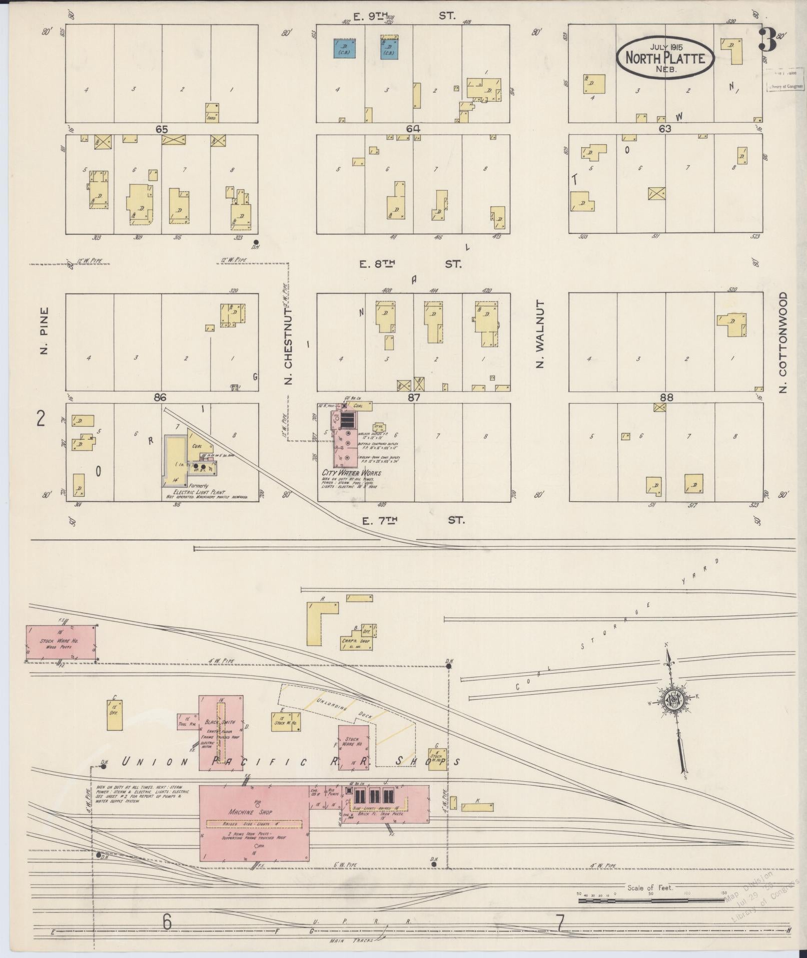 Sanborn Fire Insurance Map from North Platte, Lincoln County, Nebraska (1915), Sheet #0003 - Complete Map Set gallery image, historic Sanborn map, vintage wall art, Nebraska Nebraska