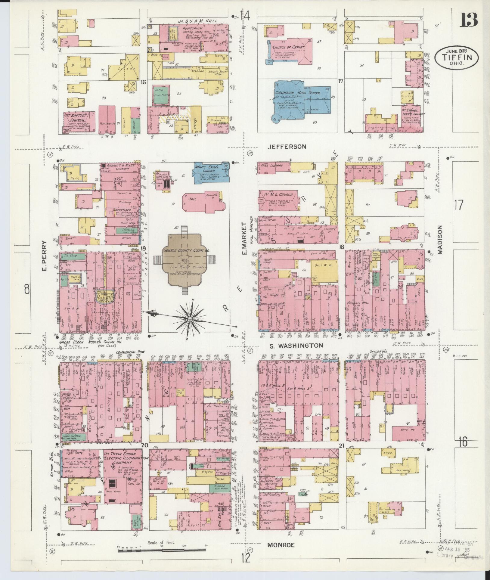 Sanborn Fire Insurance Map from Tiffin, Seneca County, Ohio (1908), Sheet #0013 - Complete Map Set gallery image, historic Sanborn map, vintage wall art, Ohio Ohio