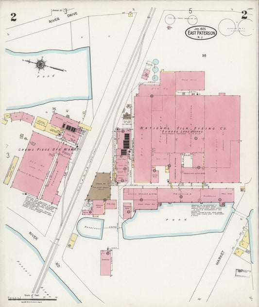 Sanborn Fire Insurance Map from East Paterson, Bergen County, New Jersey (1925), Sheet #0002 - Historic Sanborn Fire Insurance Map Print, vintage old map wall art, antique decor, genealogy gift, New Jersey New Jersey map