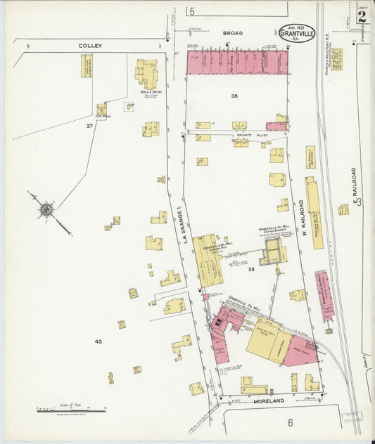 Sanborn Fire Insurance Map from Grantville, Coweta County, Georgia (1921), Sheet #0002 - Historic Sanborn Fire Insurance Map Print, vintage old map wall art, antique decor, genealogy gift, Georgia Georgia map