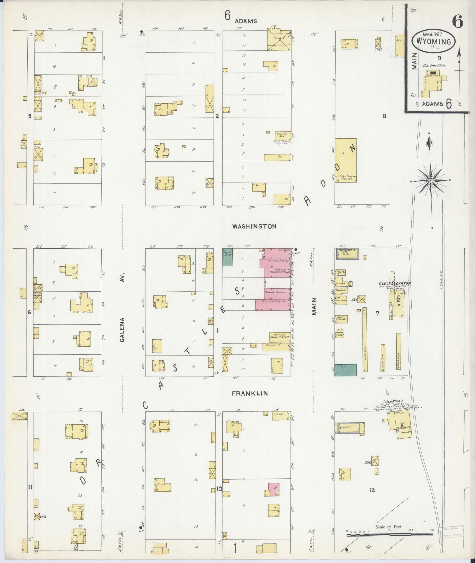 Sanborn Fire Insurance Map from Wyoming, Stark County, Illinois (1907), Sheet #0006 - Complete Map Set gallery image, historic Sanborn map, vintage wall art, Illinois Illinois
