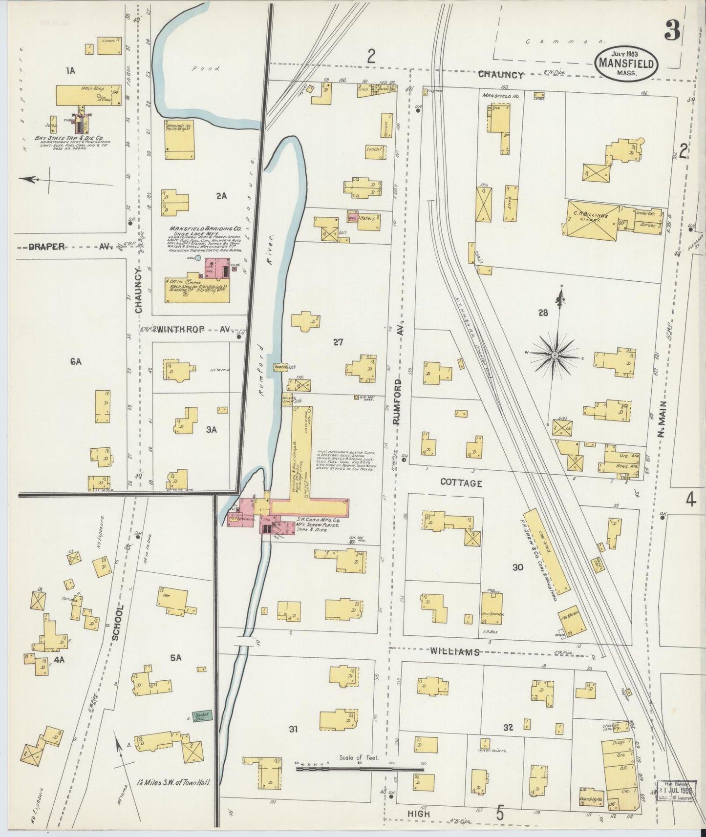 Sanborn Fire Insurance Map from Mansfield, Bristol County, Massachusetts (1903), Sheet #0003 - Historic Sanborn Fire Insurance Map Print, vintage old map wall art, antique decor, genealogy gift, Massachusetts Massachusetts map