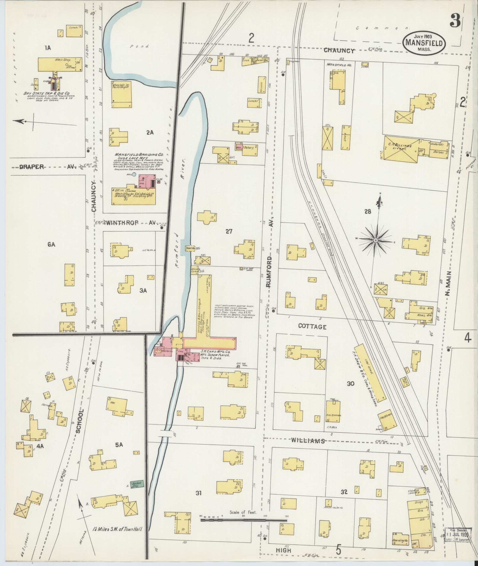 Sanborn Fire Insurance Map from Mansfield, Bristol County, Massachusetts (1903), Sheet #0003 - Historic Sanborn Fire Insurance Map Print, vintage old map wall art, antique decor, genealogy gift, Massachusetts Massachusetts map